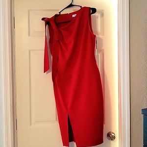 New Calvin Klein red dress with bow on top and slit on side size 10